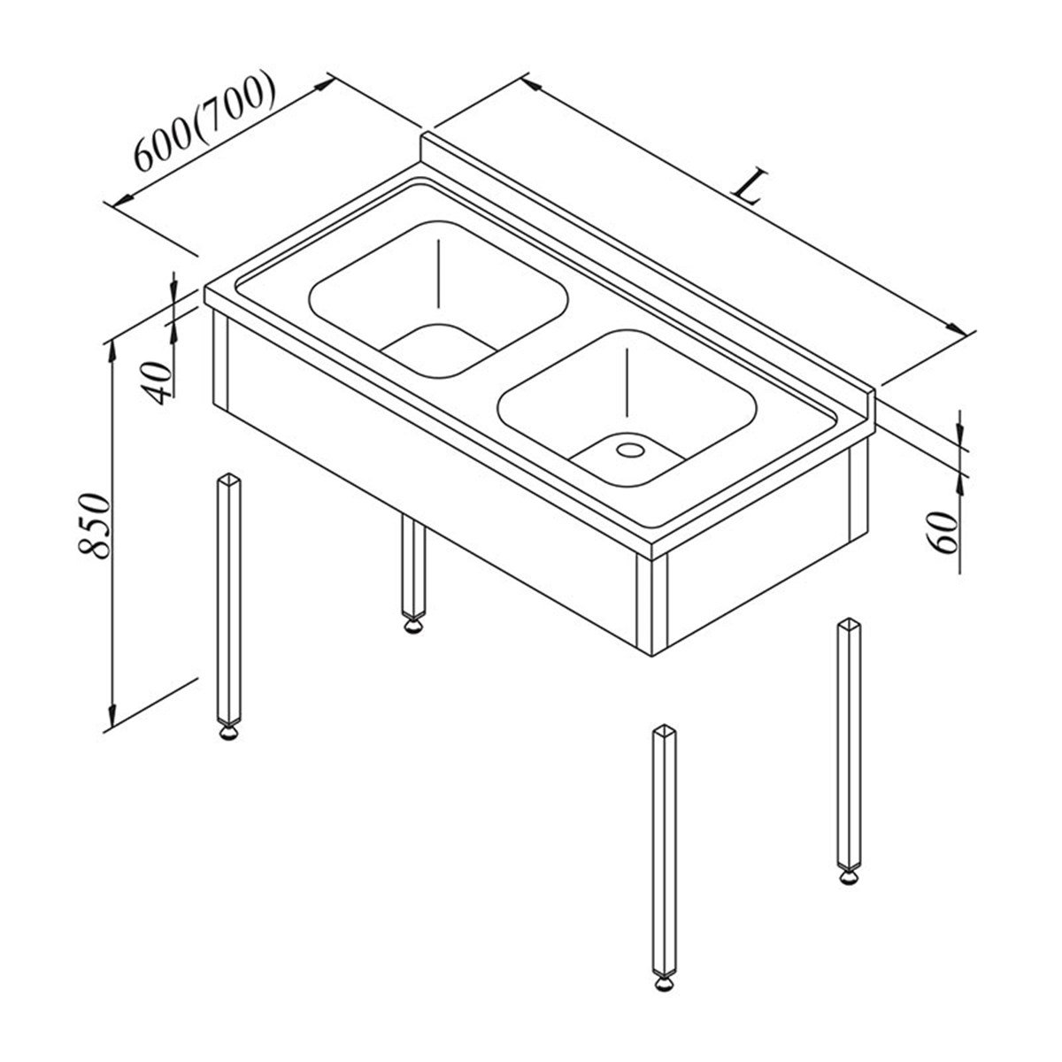Öztiryakiler Evyeli Tezgah 2G 3 Perdeli  Demonte 120*60