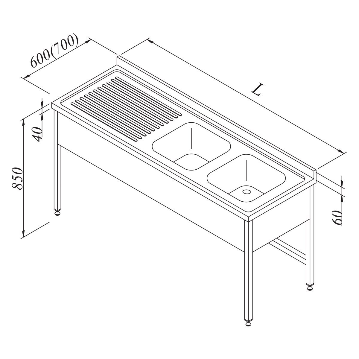 Öztiryakiler Evyeli Tezgah 2G/1D Sol 3 Perdeli 160*70