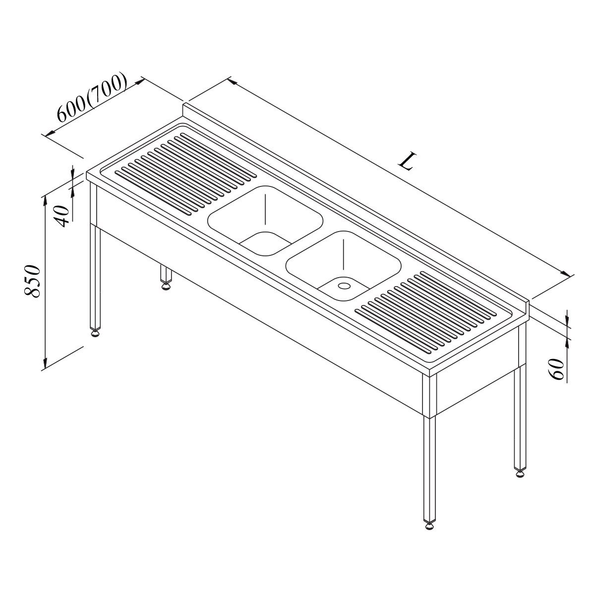 Öztiryakiler Evyeli Tezgah 2G/2D 3 Perdeli 240*70