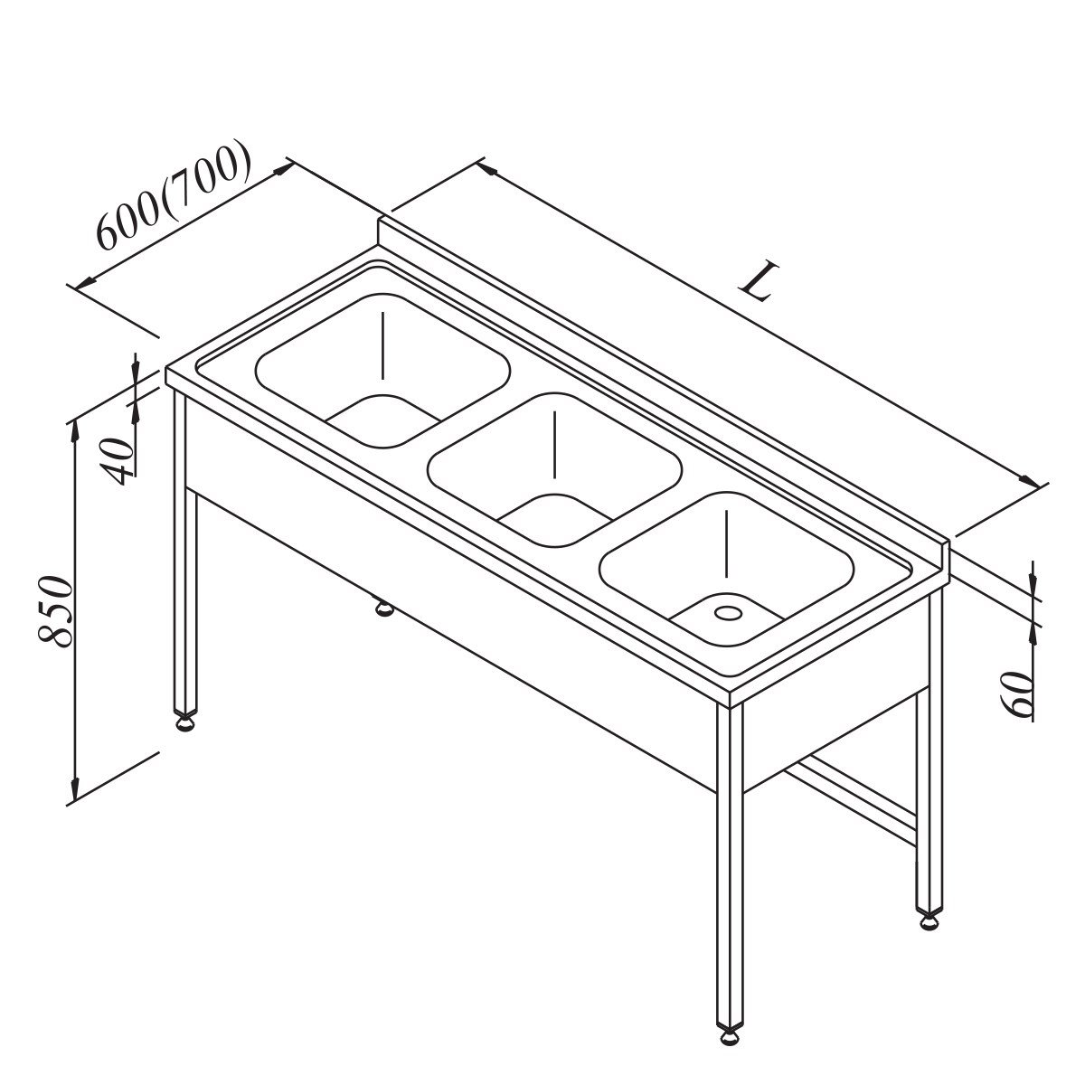Öztiryakiler Evyeli Tezgah 3 Gözlü 3 Perdeli 180*70