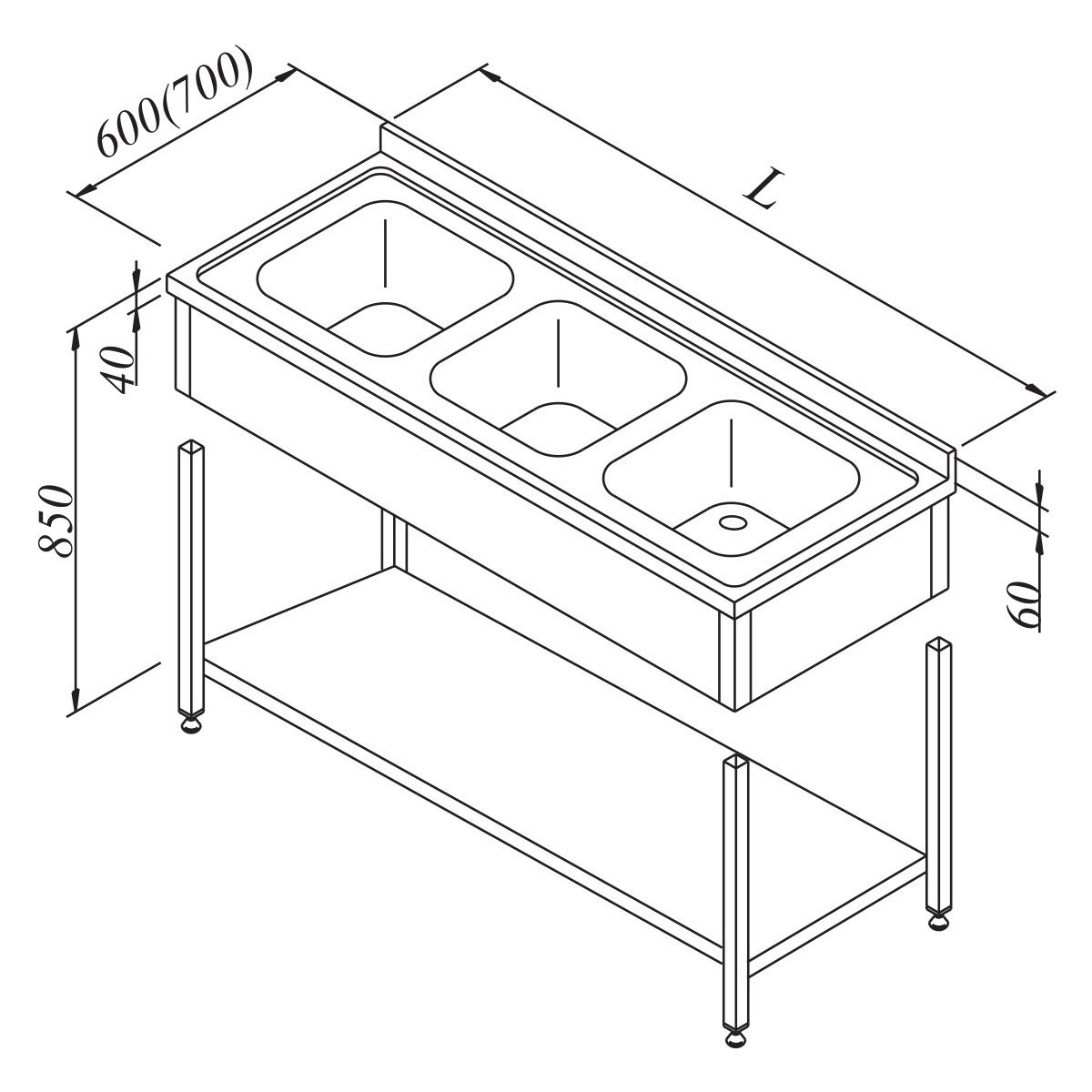 Öztiryakiler Evyeli Tezgah 3G 3 Perdeli Taban Raflı  Demonte 160*60