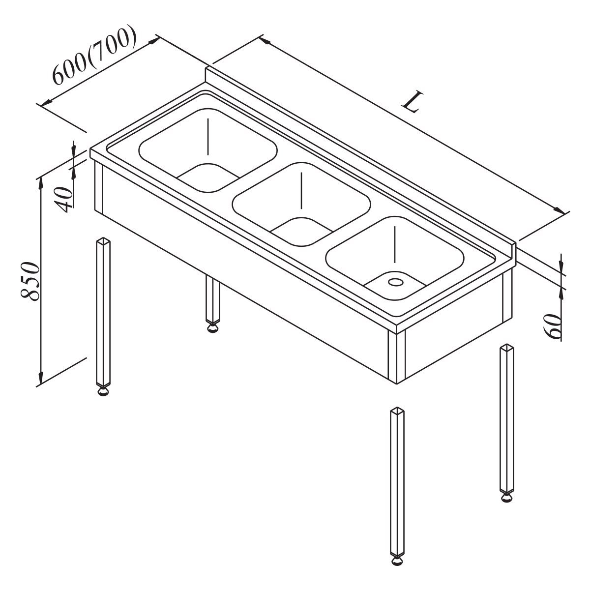 Öztiryakiler Evyeli Tezgah 3G 3 Perdeli  Demonte 160*60