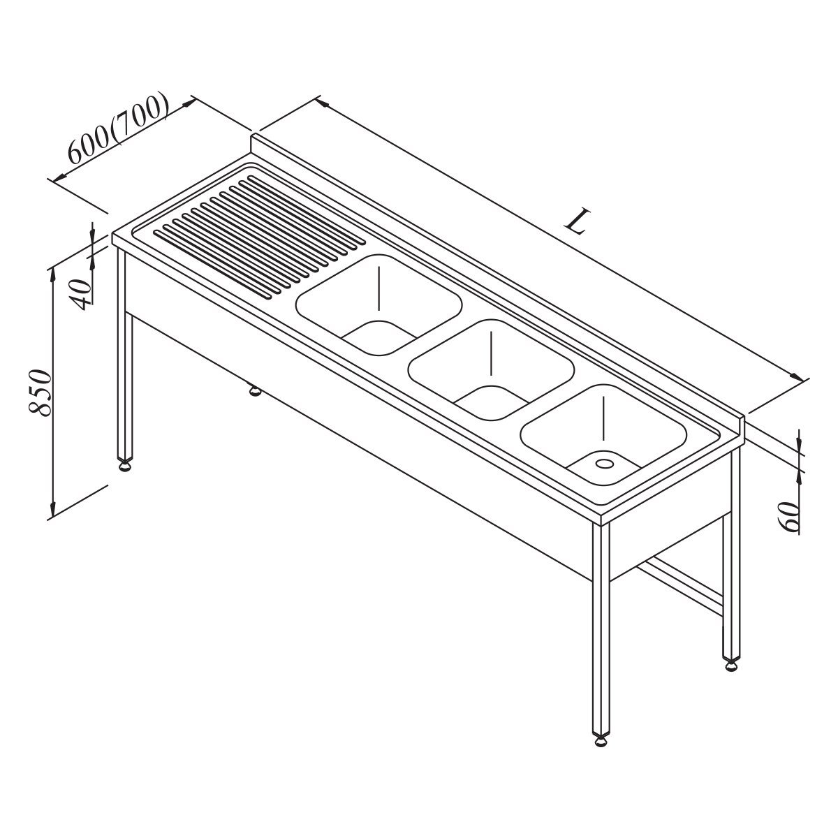 Öztiryakiler Evyeli Tezgah 3G/1D Sağ 3 Perdeli 190*60