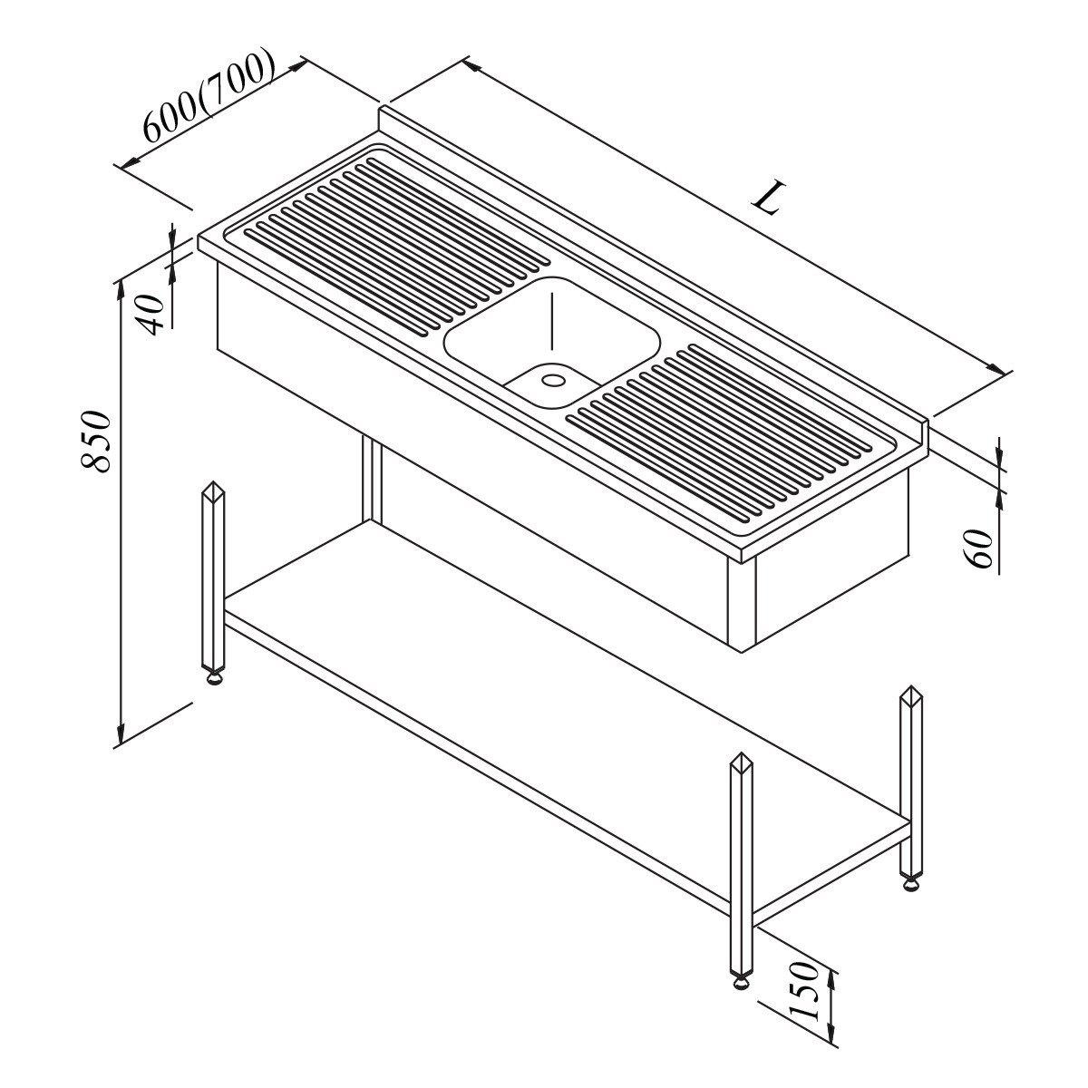 Öztiryakiler Evyeli Tezgah1G/2D 3 Perdeli Taban Raflı  Demonte 160*70