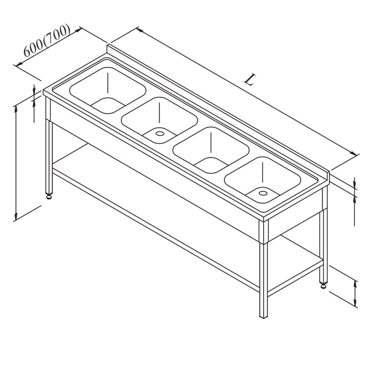 Öztiryakiler Evyeli Tezgah4G 3 Perdeli Taban Raflı  Demonte 190*60