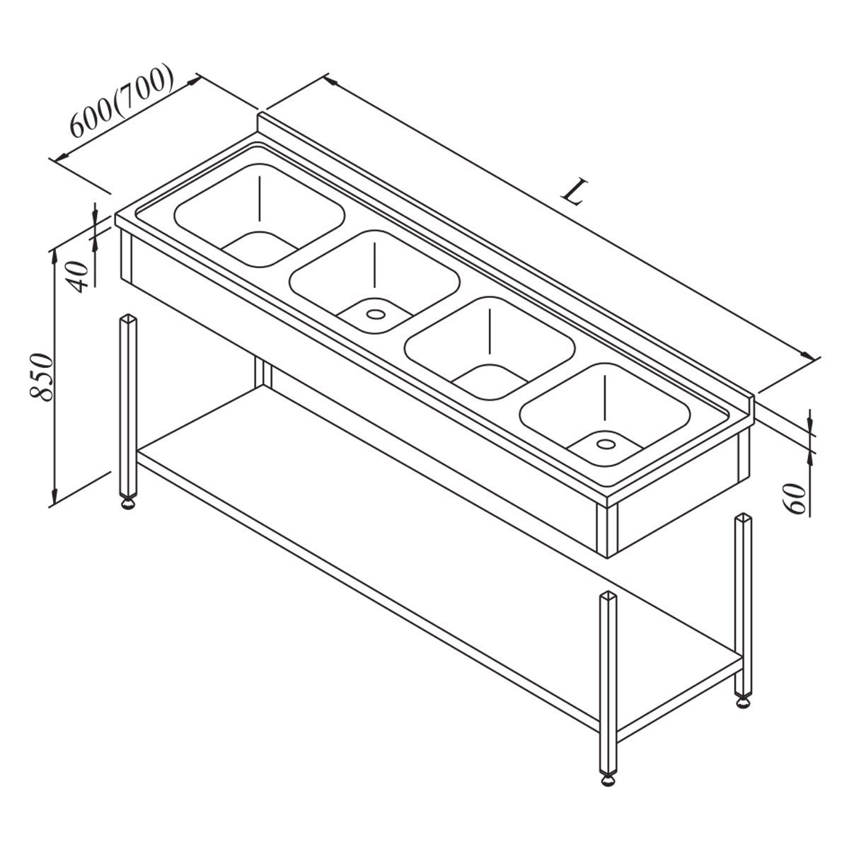 Öztiryakiler Evyeli Tezgah4G 3 Perdeli  Demonte 240*60