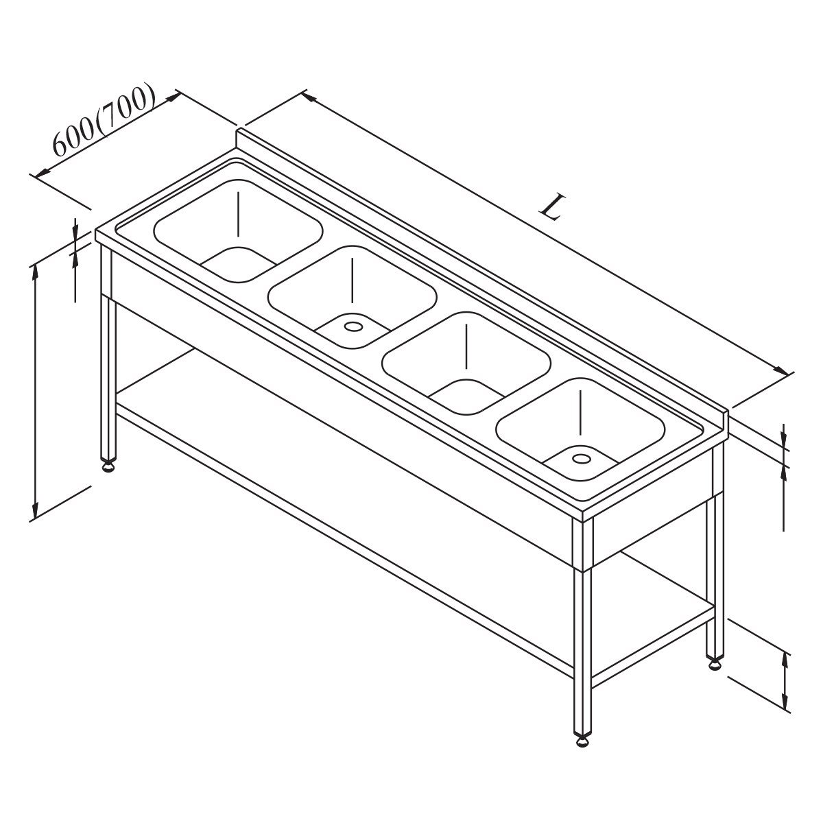 Öztiryakiler Evyeli Tezgah4G 3 Taban Raflı 190*60