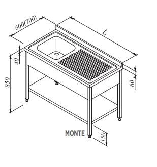 Öztiryakiler Evyeli Tezgahlar 1G/1D Sol 3 Perdeli Taban Raflı 140*70Öztiryakiler 7758.147D8.11