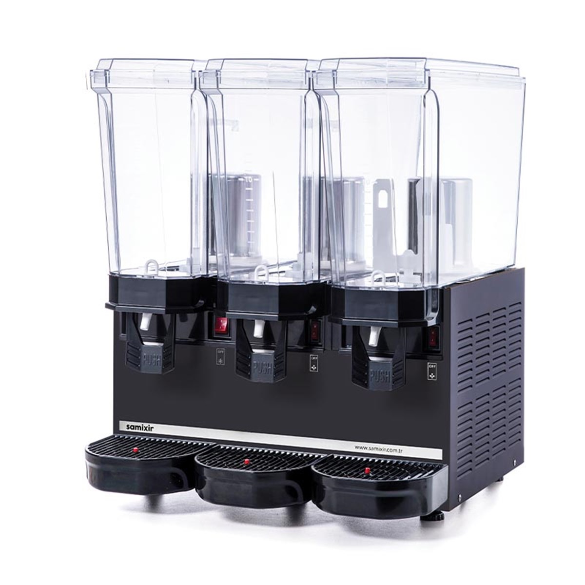 Samixir 20+20+20 L Klasik Trıple Fıskiyeli+Fıskiyeli+Karıştırıcılı Soğuk İçecek Dispenseri Siyah-R134A-50/60Hz