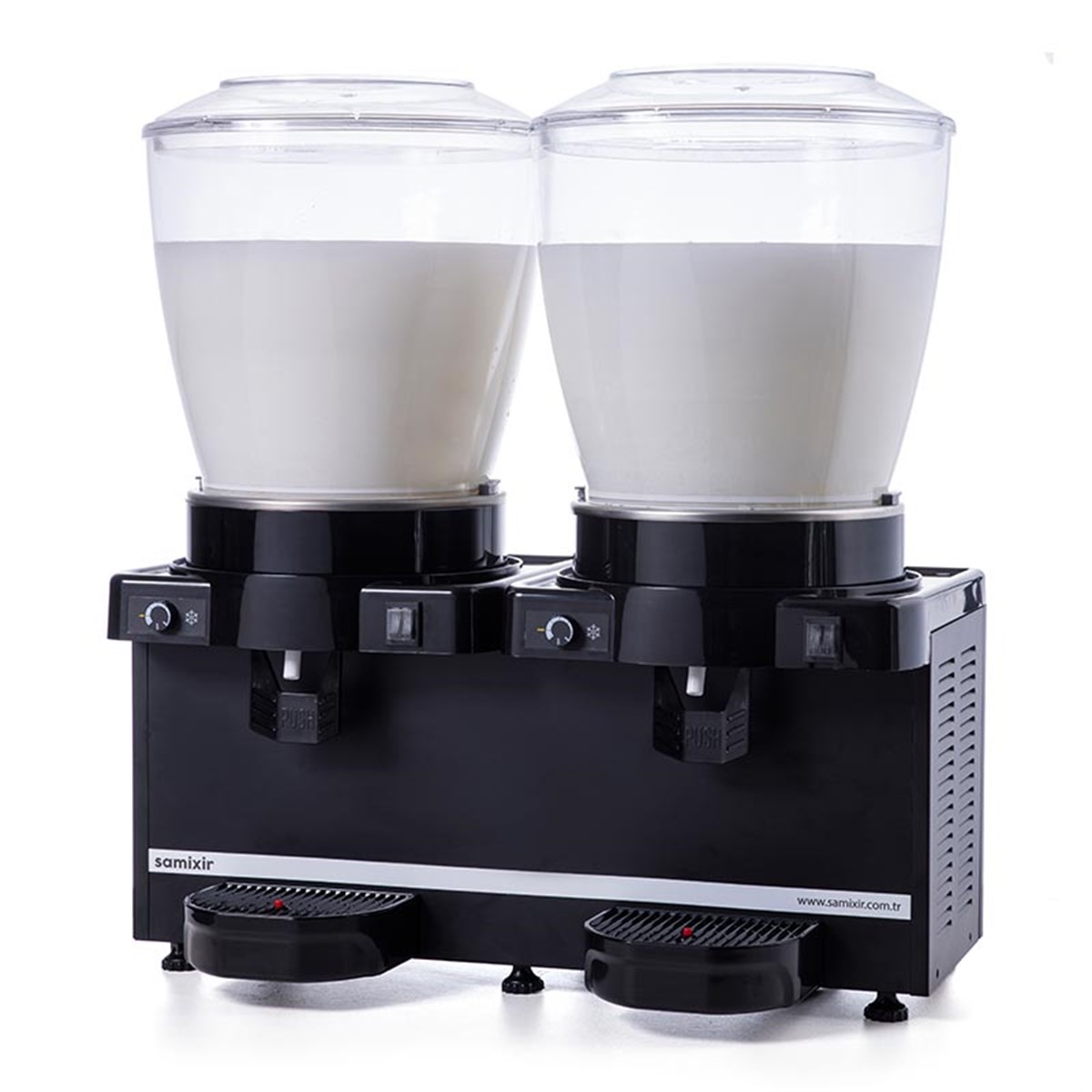 Samixir 22+22 L Panoramik Twın Karıştırıcı+Karıştırıcılı Soğuk İçecek Dispenseri Analog Siyah-R134A-50Hz