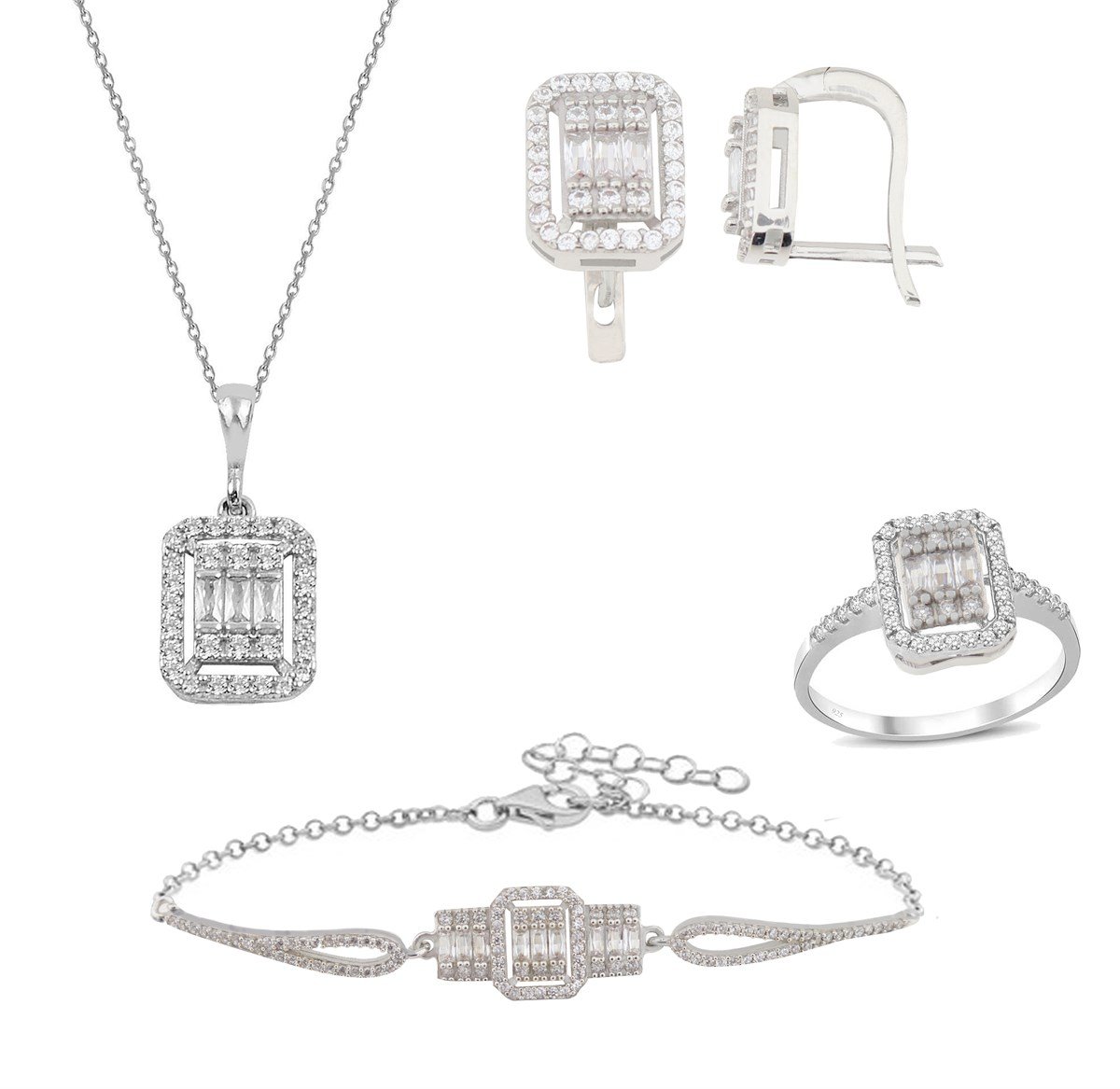 25 Ayar Gümüş Rodyumlu Baget Set 