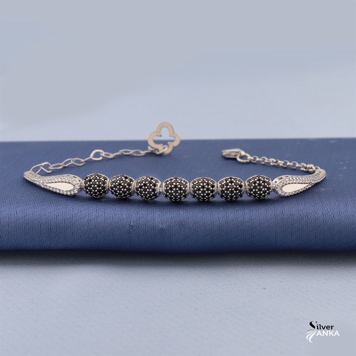 925 Ayar  Siyah Taşlı Gümüş Bileklik