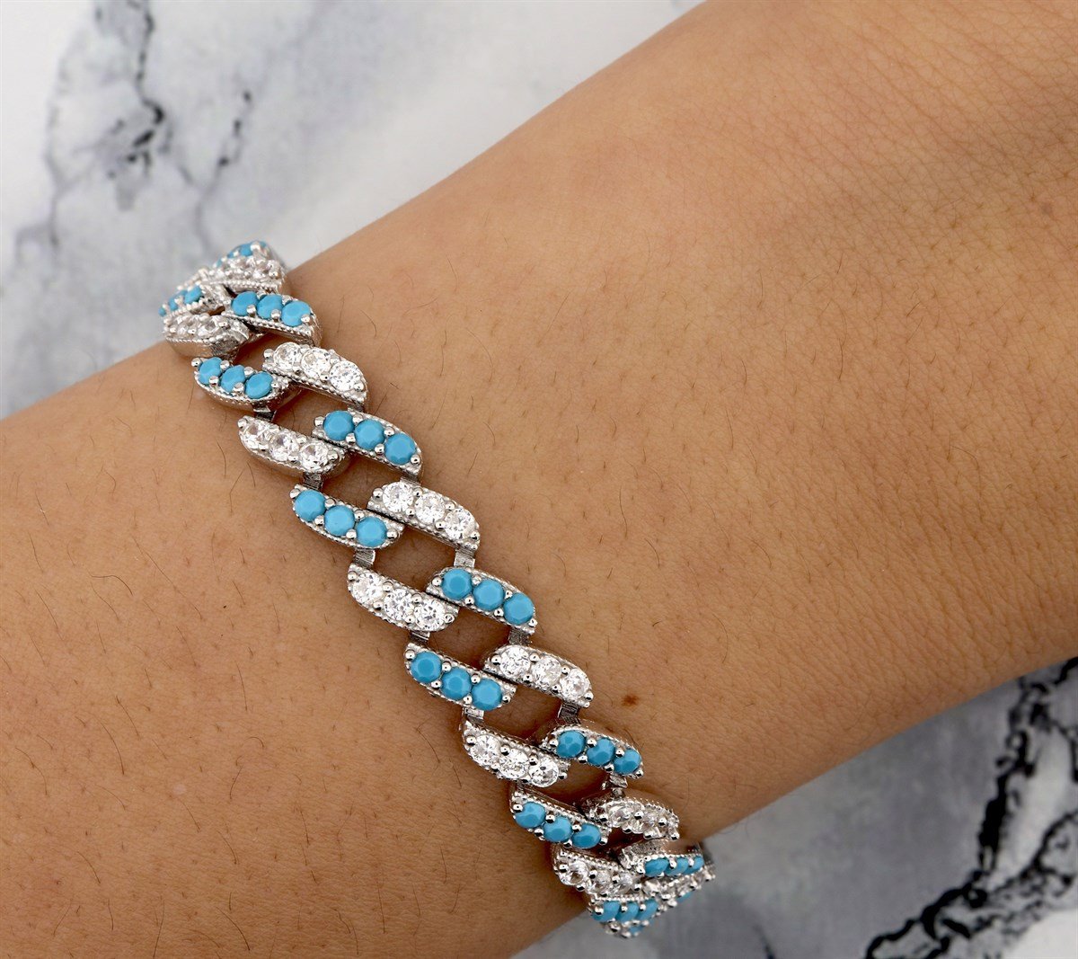 925 Ayar Gümüş 2 Renkli Gurmet Zincir Rodyumlu Gümüş Bileklik