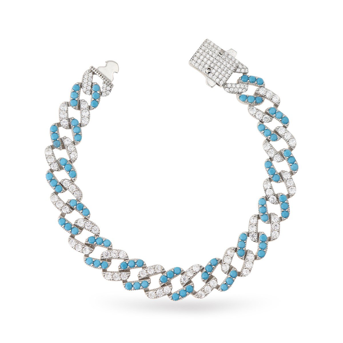 925 Ayar Gümüş 2 Renkli Gurmet Zincir Rodyumlu Gümüş Bileklik