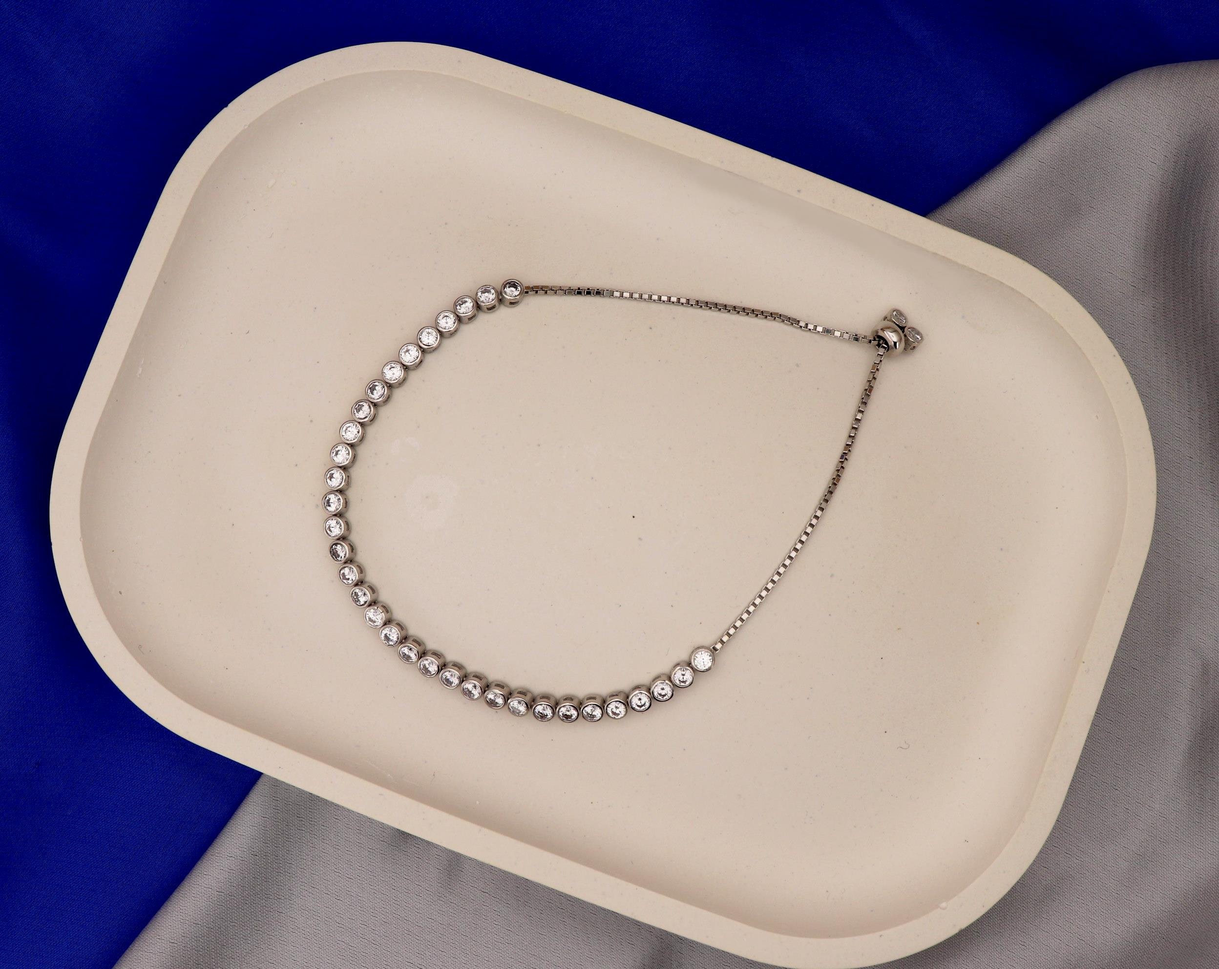 925 Ayar Gümüş 3 mm Taşlı Asansörlü Su Yolu Bileklik