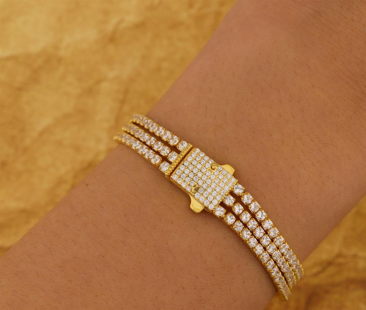 925 Ayar Gümüş 3 Sıra Işık Seli Su Yolu Bileklik