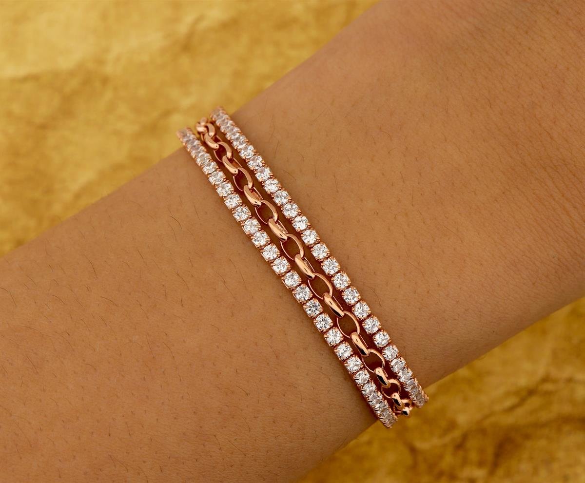 925 Ayar Gümüş 3 Sıra Işık Seli Su Yolu Bileklik