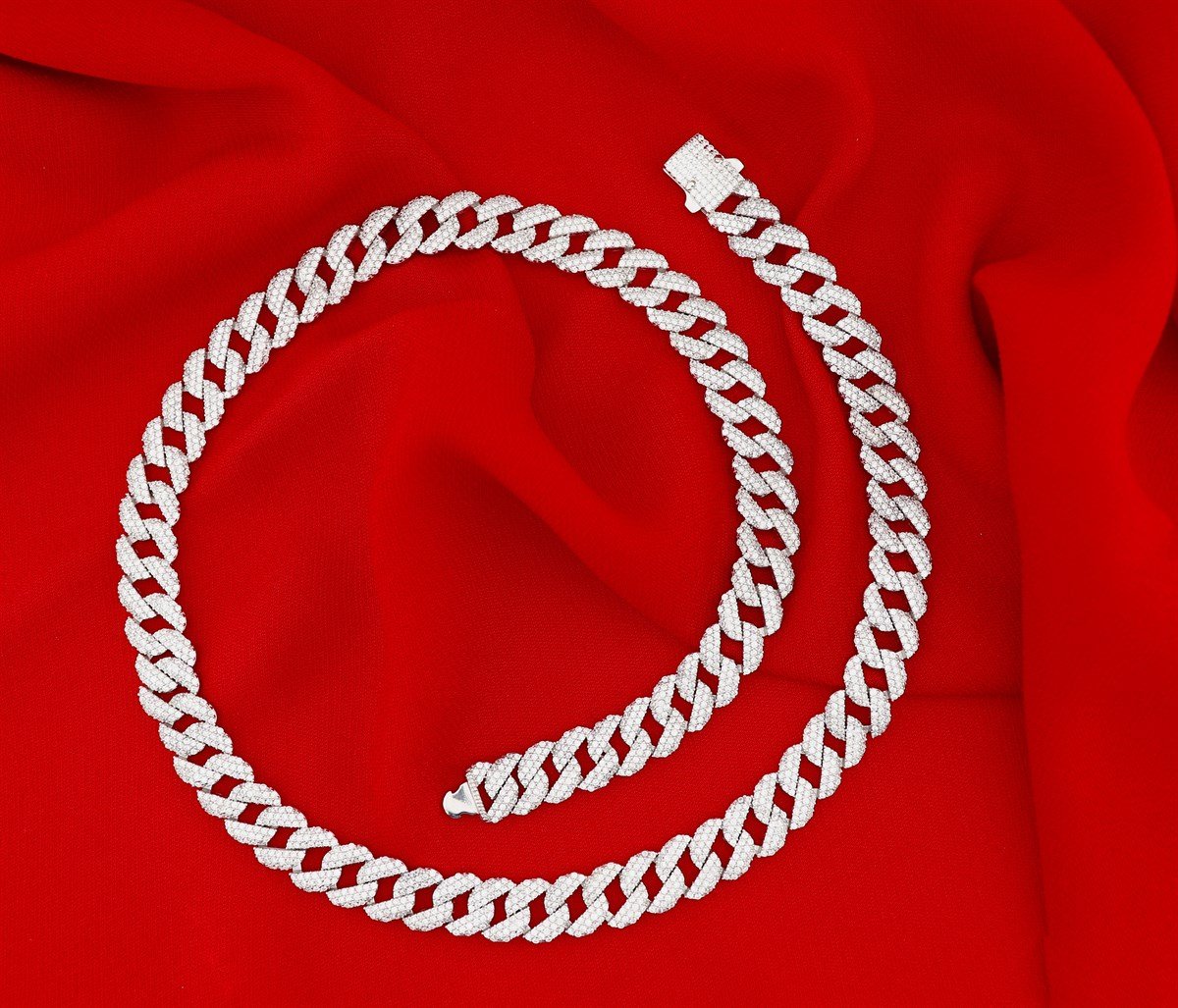 925 Ayar Gümüş 3 Sıra Taşlı Kalın Gurmet Zincir Kolye