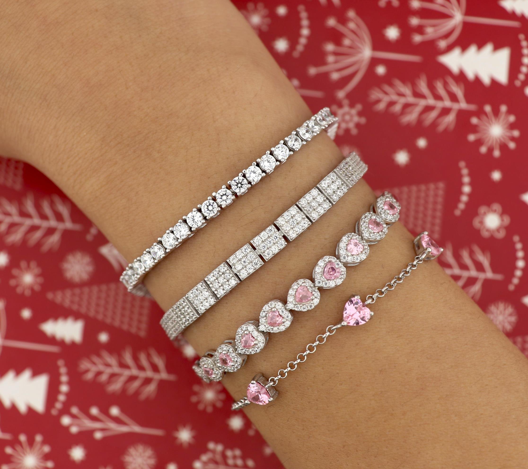 925 Ayar Gümüş 3 Sıra Taşlı Su Yolu  Bileklik