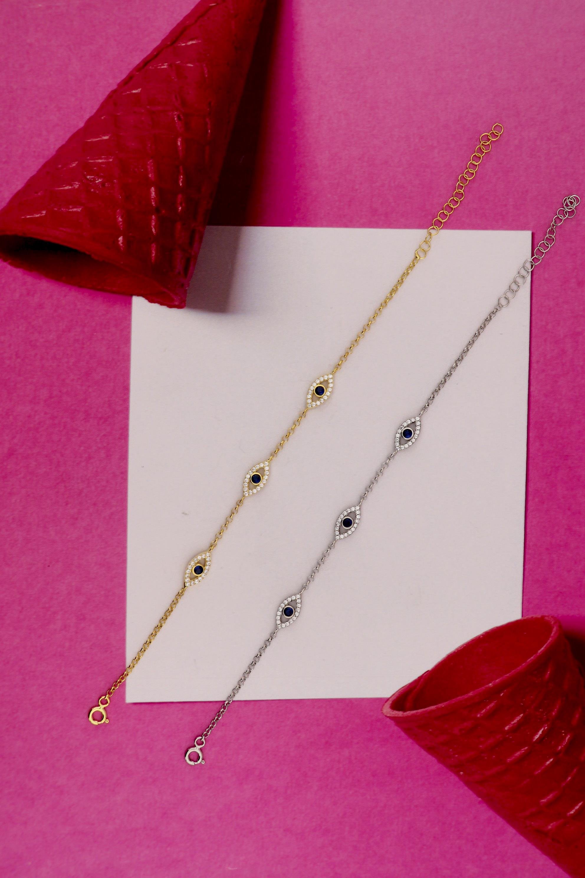 925 Ayar Gümüş 3'lü Göz Detaylı Bileklik