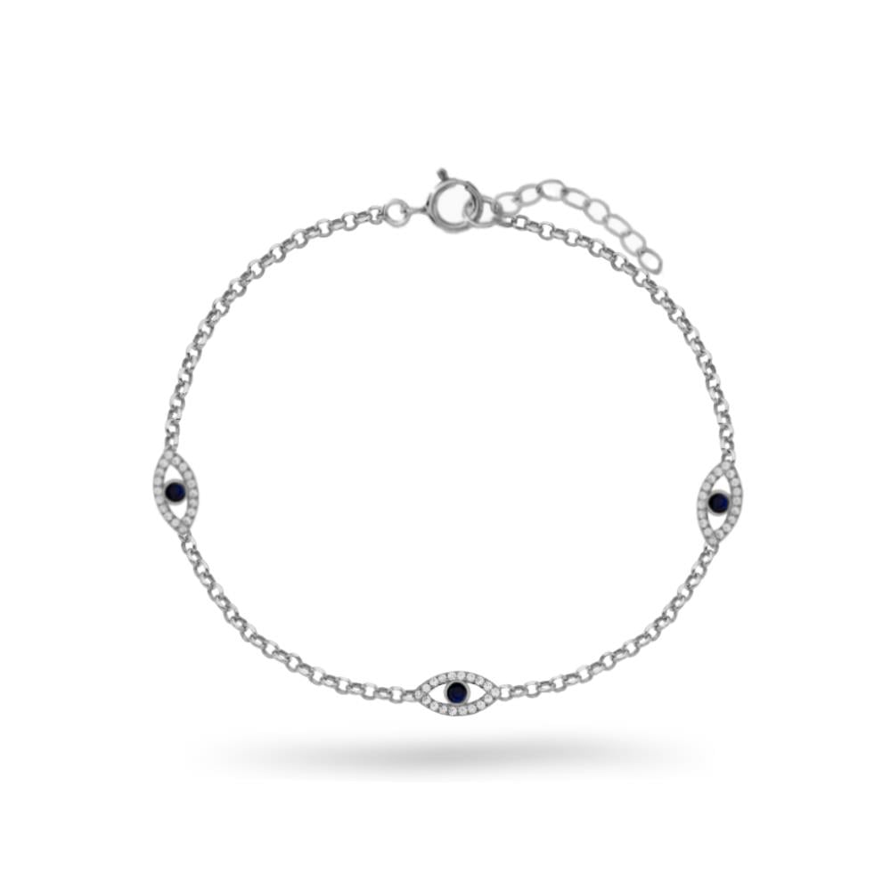 925 Ayar Gümüş 3'lü Göz Detaylı Bileklik