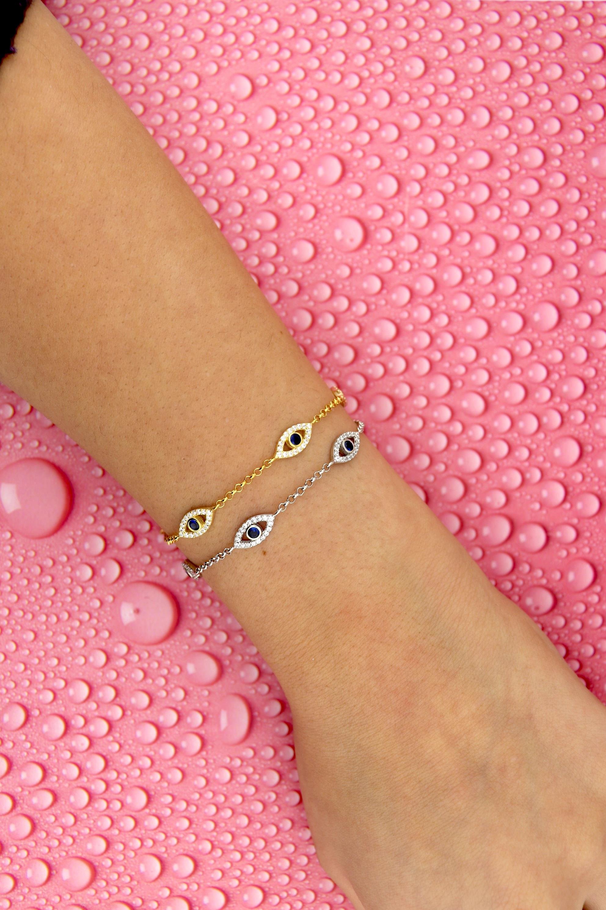 925 Ayar Gümüş 3'lü Göz Detaylı Bileklik