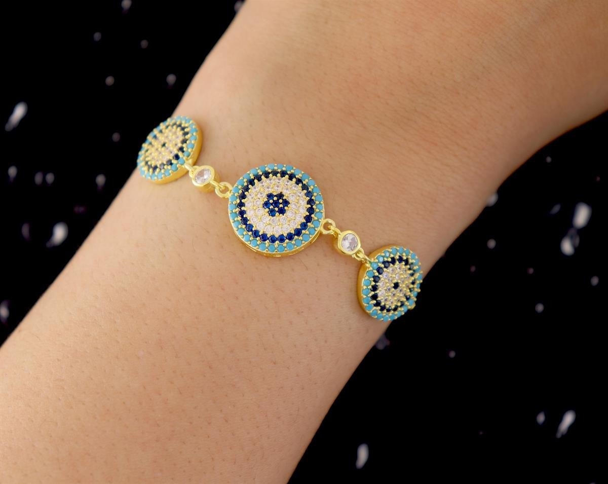 925 Ayar Gümüş 3'lü Nazar Detay Gümüş Bileklik