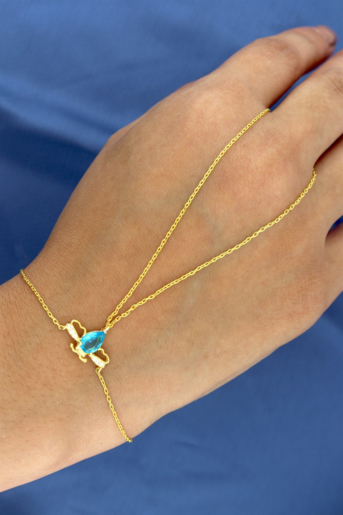 925 Ayar Gümüş Akuamarin Arı Tasarım Şahmeran Bileklik