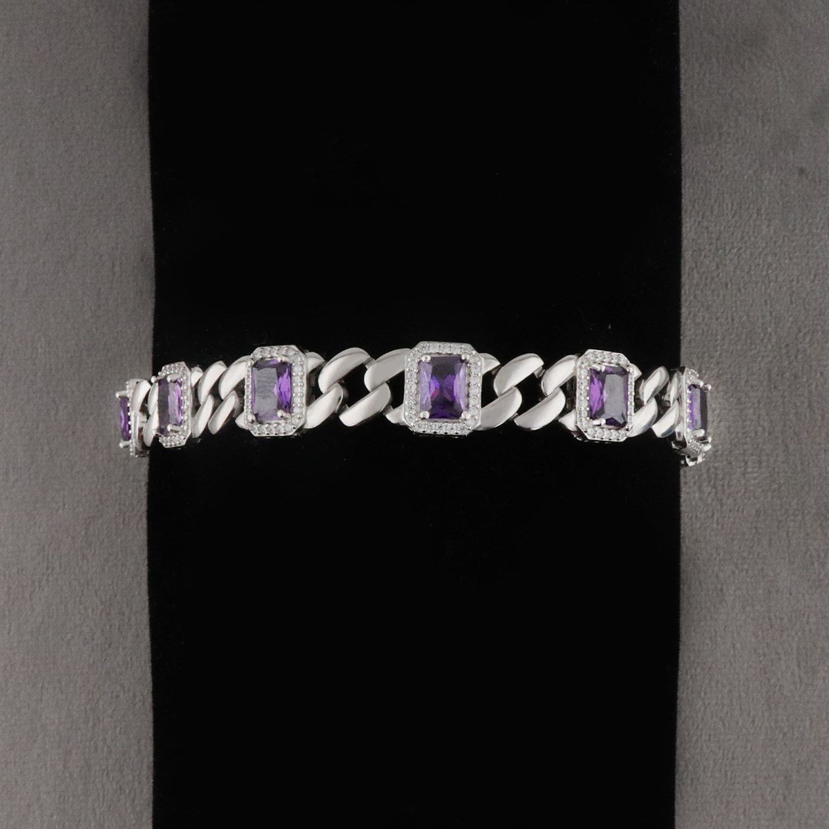 925 Ayar Gümüş Ametis Taşlı Damla Desen Bileklik