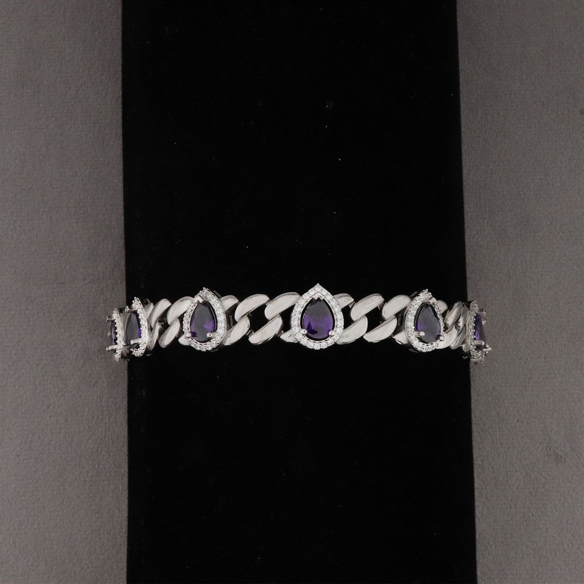 925 Ayar Gümüş Ametis Taşlı Damla Desen Bileklik