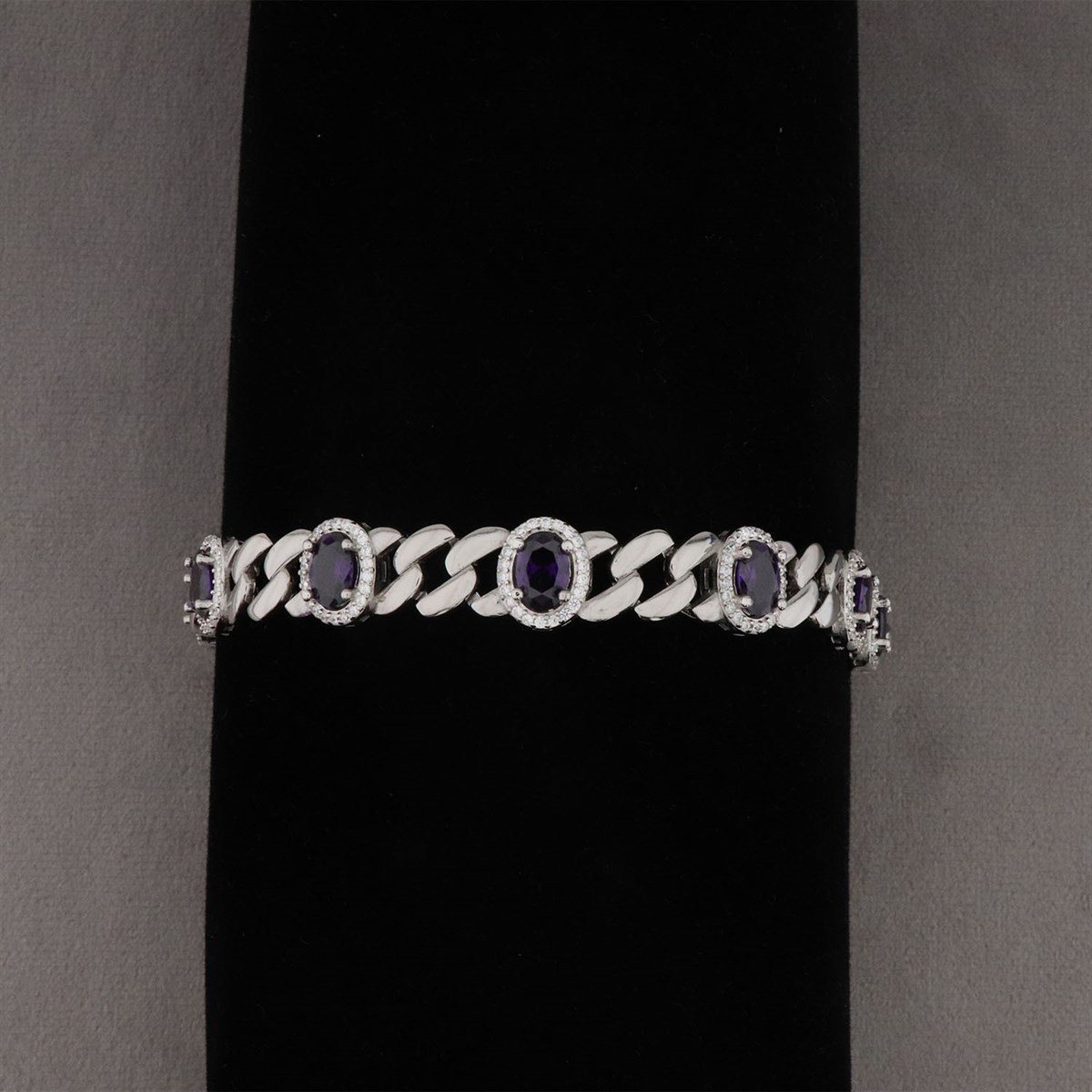 925 Ayar Gümüş Ametis Taşlı Oval Bileklik