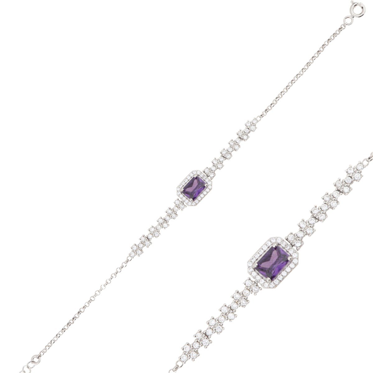 925 Ayar Gümüş Ametist Baget Bileklik