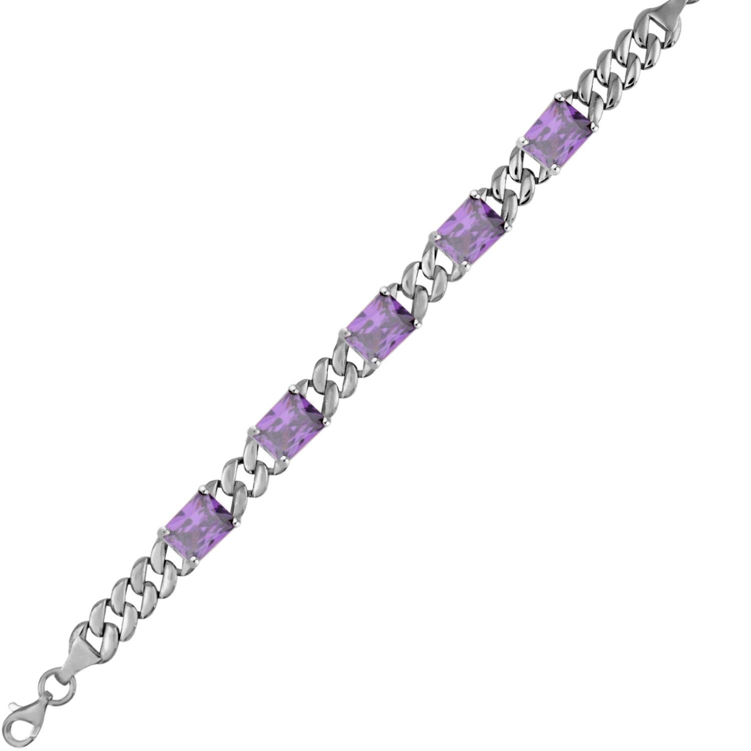 925 Ayar Gümüş Ametist Baget Taşlı Gurmet Bileklik