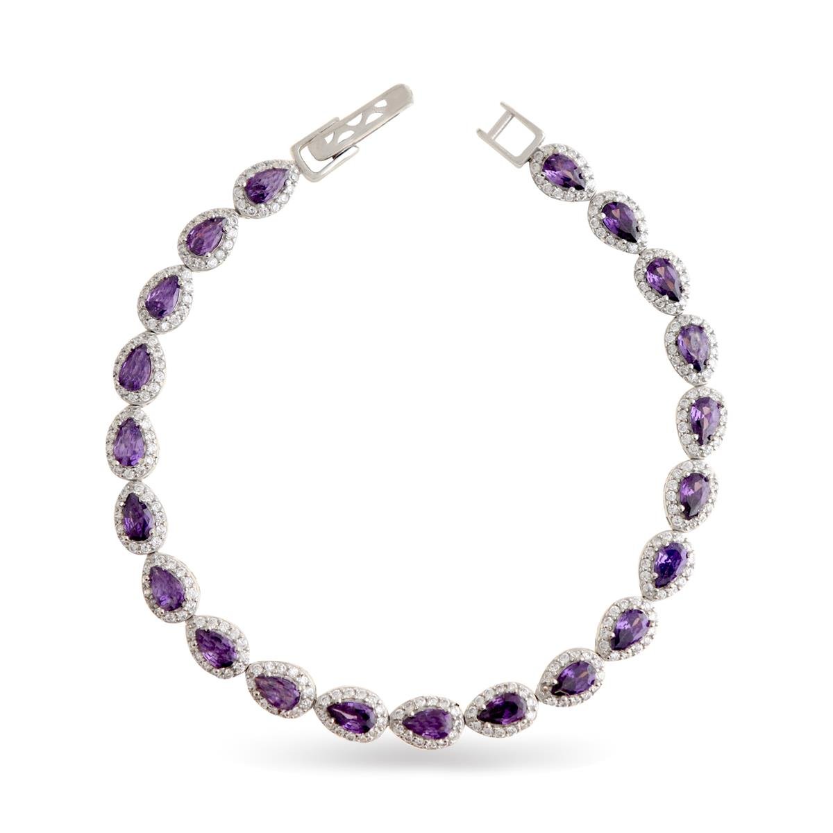 925 Ayar Gümüş Ametist Damla Su Yolu Bileklik