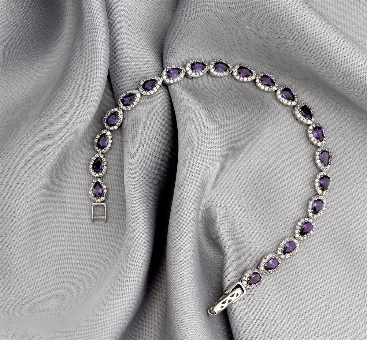 925 Ayar Gümüş Ametist Damla Su Yolu Bileklik