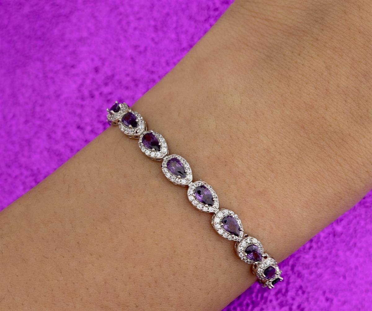 925 Ayar Gümüş Ametist Damla Su Yolu Bileklik