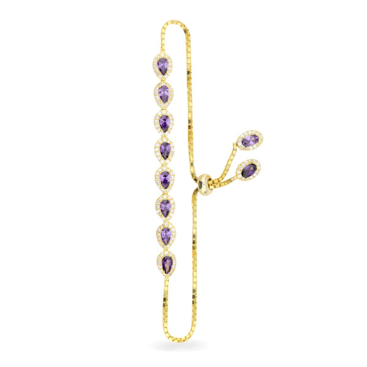 925 Ayar Gümüş Ametist Damla Taş Gold Bileklik