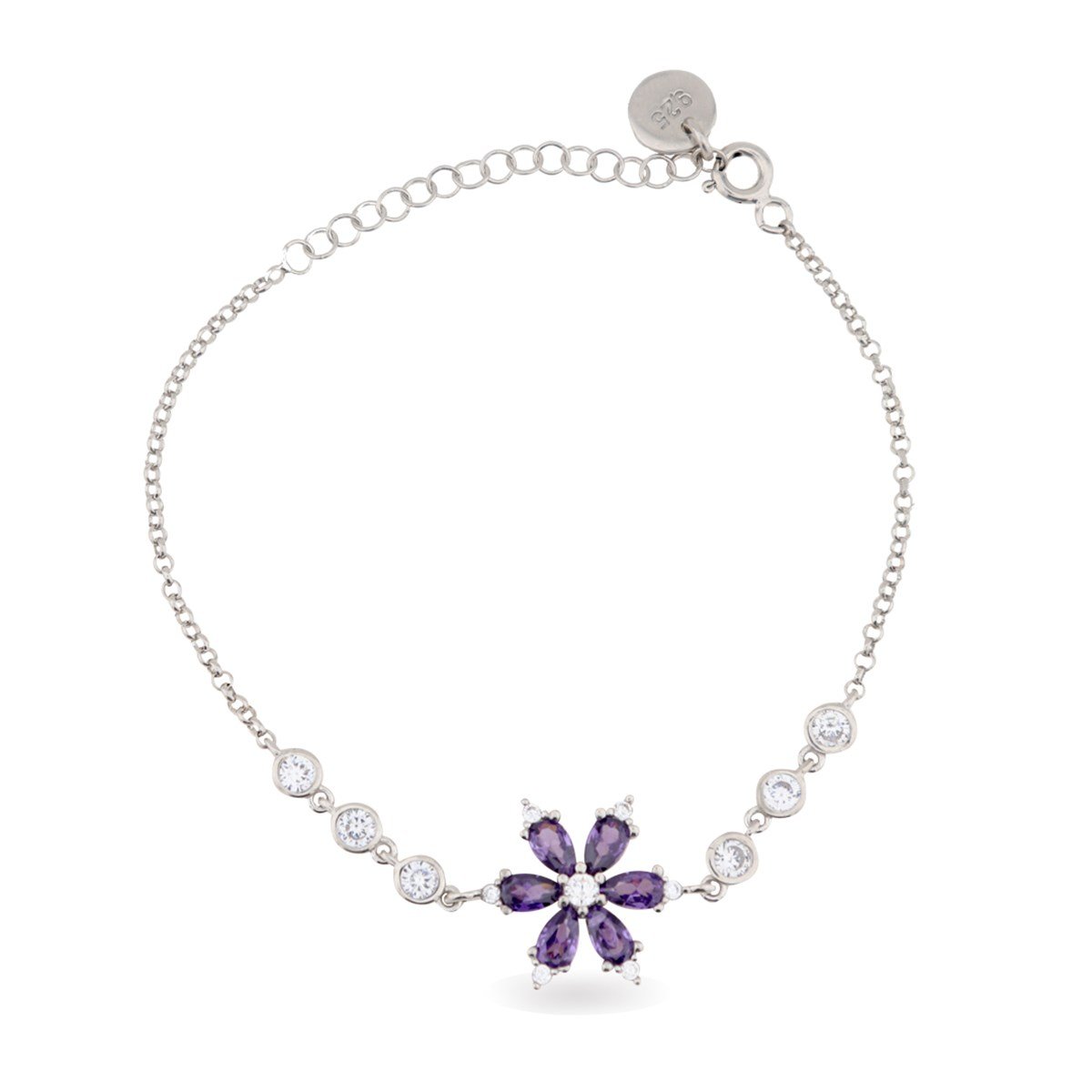 925 Ayar Gümüş Ametist Kamelya Çiçeği Bileklik