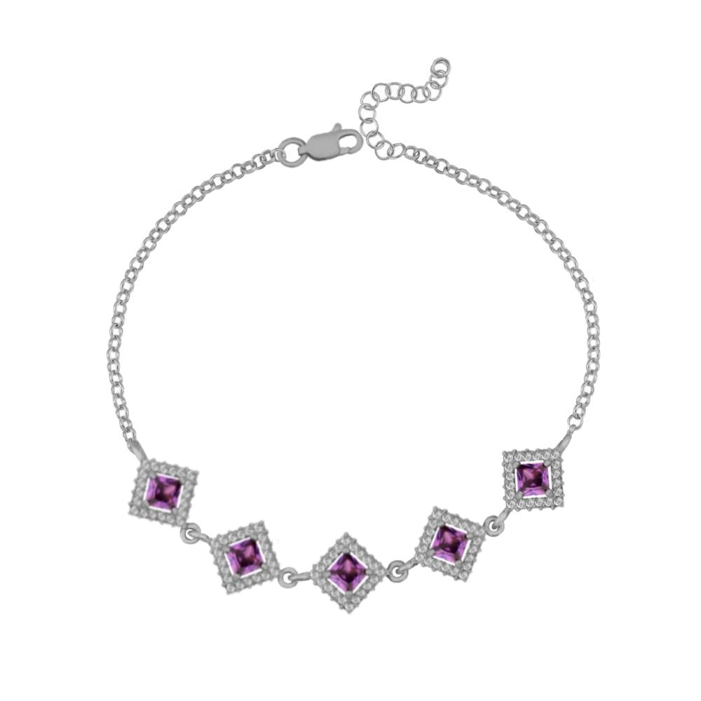 925 Ayar Gümüş Ametist Kare Taşlı Anturaj Bileklik
