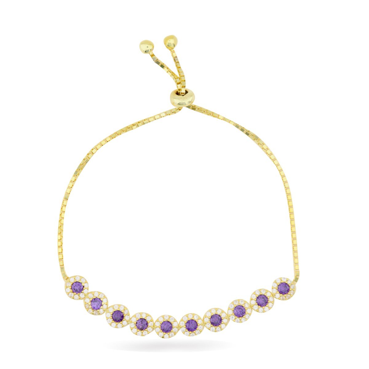 925 Ayar Gümüş Ametist Taşlı Gold Asansörlü Bileklik