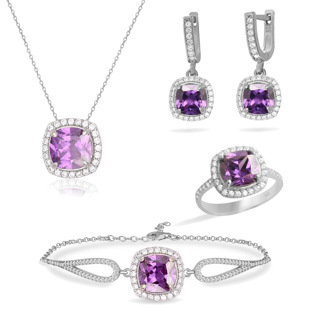925 Ayar Gümüş Ametist Taşlı Takı Seti