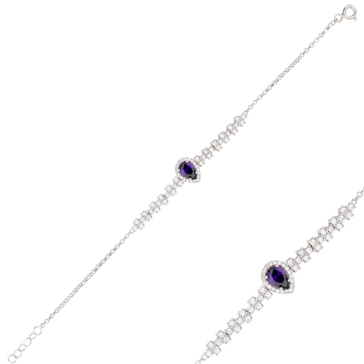 925 Ayar Gümüş Ametist Taşlı Zarif Damla Set