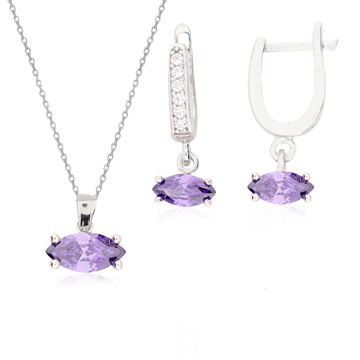 925 Ayar Gümüş Ametiz Markiz Model Takı Seti