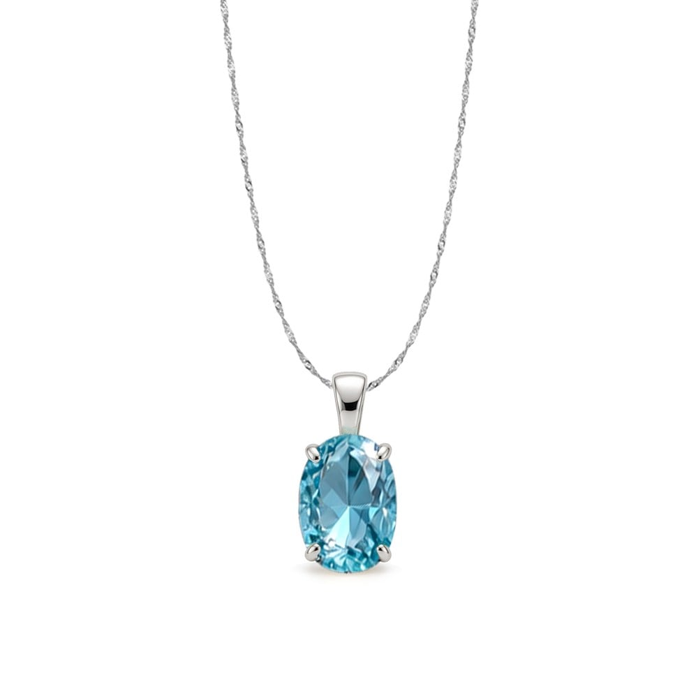 925 Ayar Gümüş Aqua Ice Cut Oval Taş Kolye