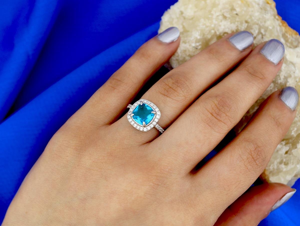 925 Ayar Gümüş Aqua Taşlı Takı Seti