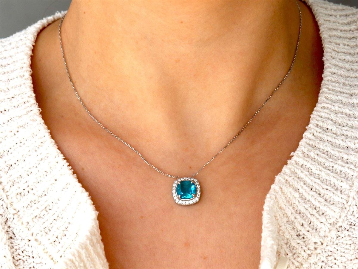 925 Ayar Gümüş Aqua Taşlı Takı Seti