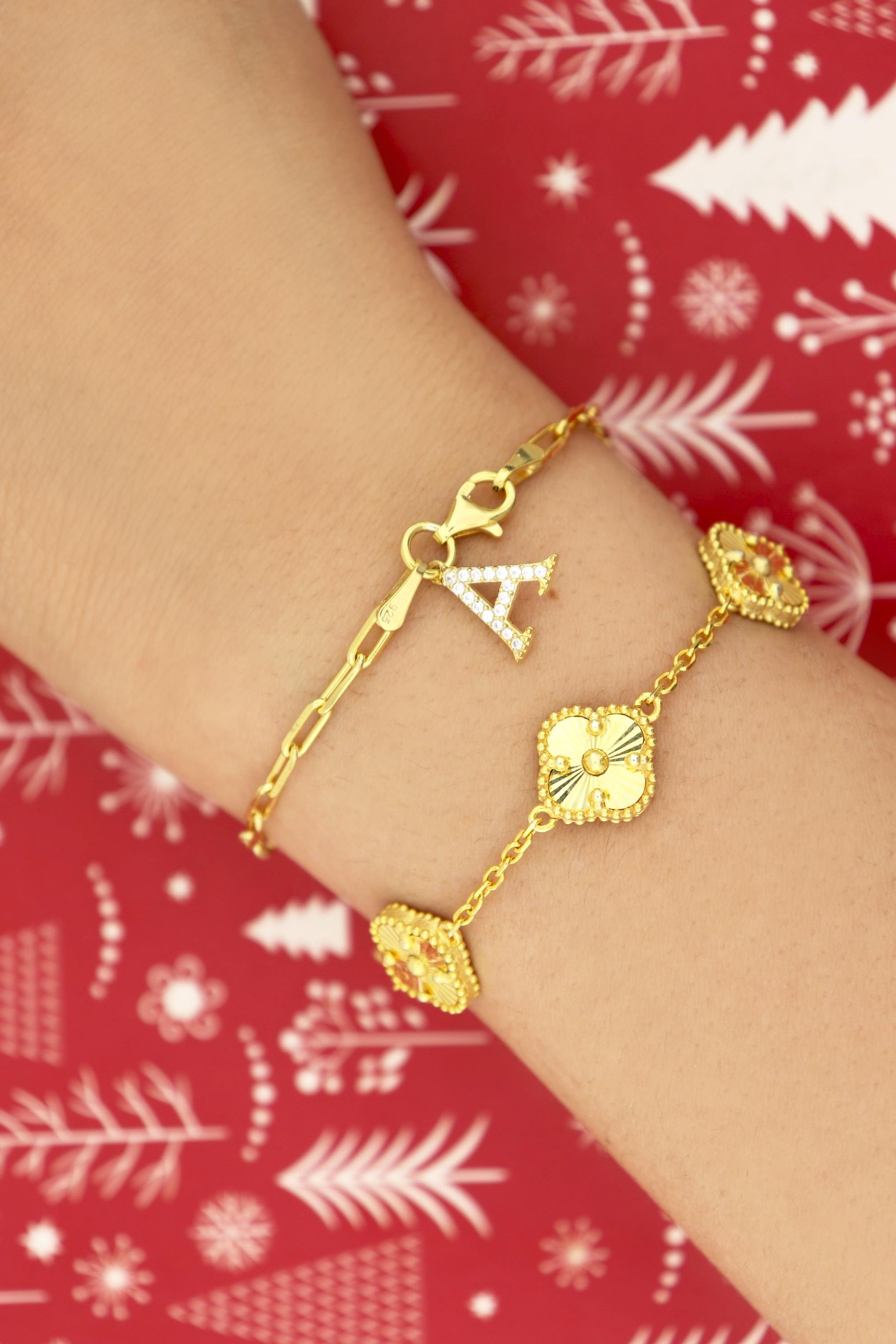 925 Ayar Gümüş Ataç Zincirli Harf  Bileklik