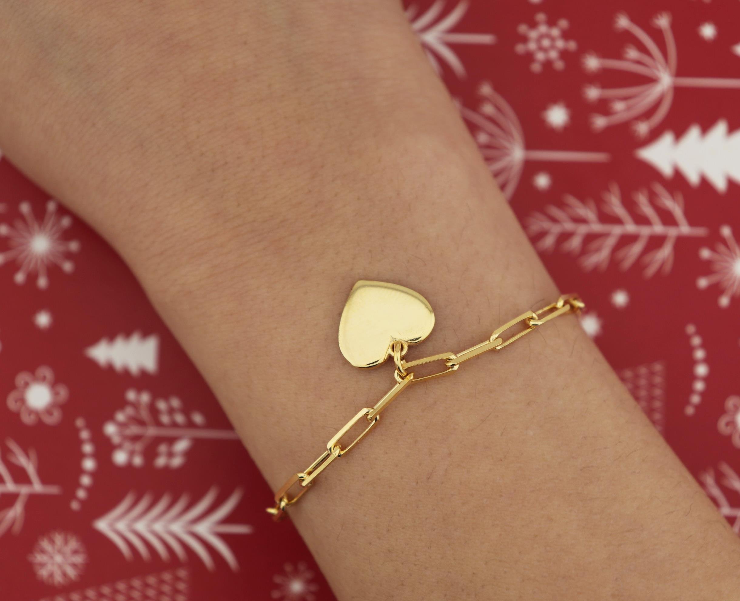 925 Ayar Gümüş Ataç Zincirli Kalp Bileklik