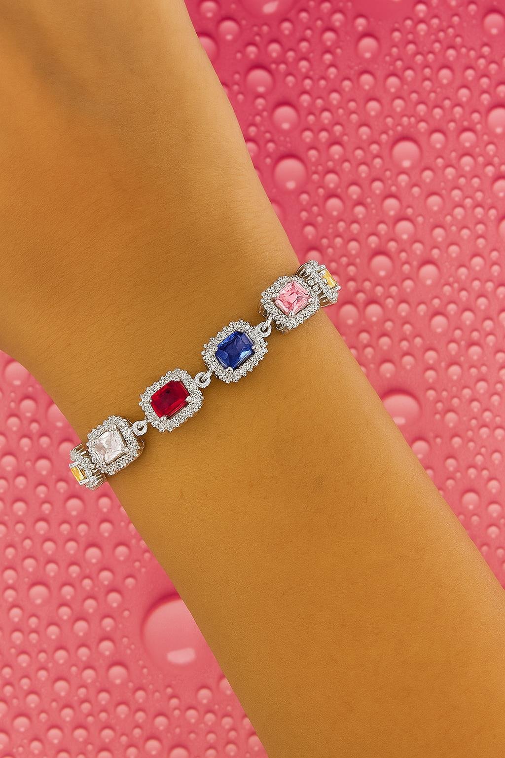 925 Ayar Gümüş Aurora Renkli Baget Tennis Bileklik