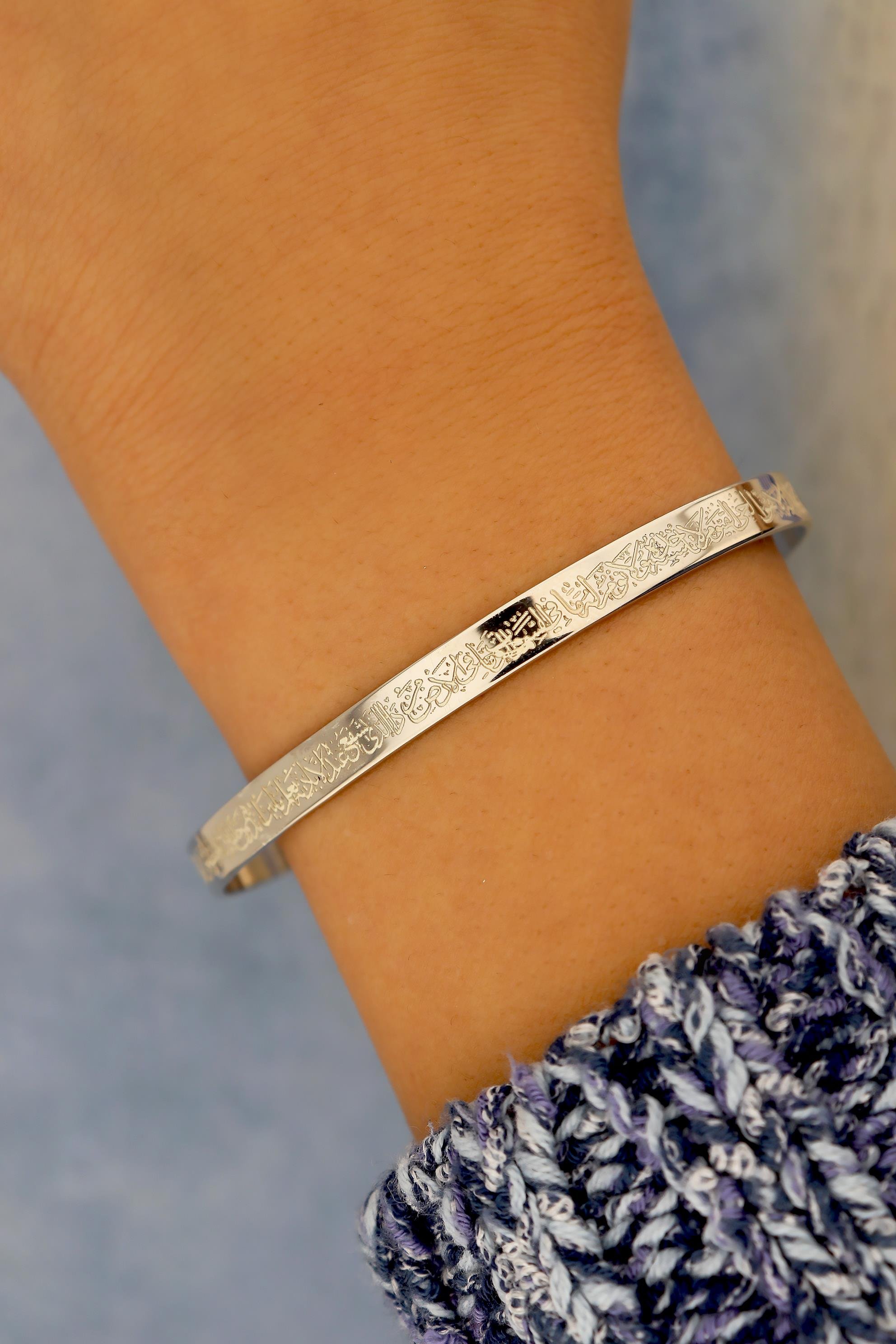 925 Ayar Gümüş Ayetel Kürsi Yazılı El İşçiliği Gümüş Kelepçe